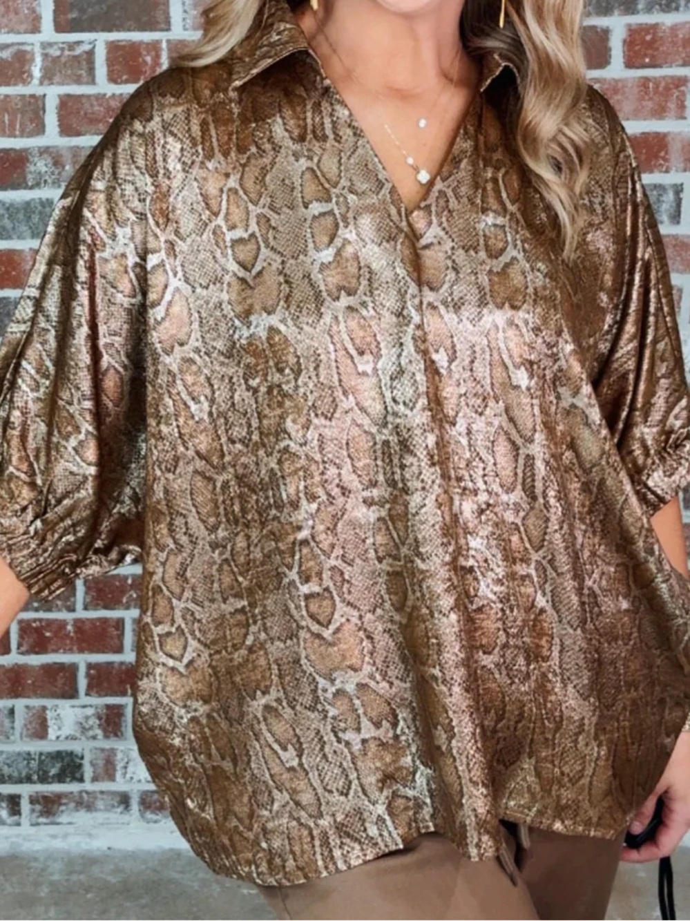 JODIFL Metallic Top Snake Leopard Puff Sleeve Medium - Picture 4 of 4